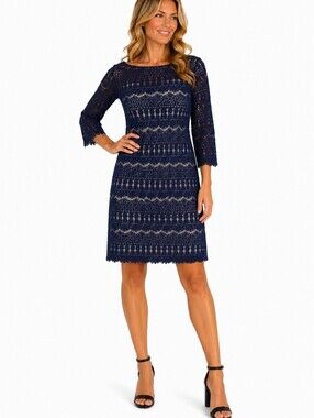 JESSICA HOWARD Navy Crochet Lace Midi Dress